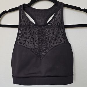 Kate Spade Black Flocked Leopard Print High Neck Racerback Sports Bra Small